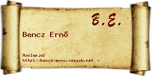 Bencz Ernő névjegykártya